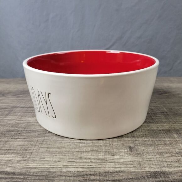 Rae Dunn Artisan Collection Ceramic White‎ & Red Deck the Paws Dog Bowl - Picture 4 of 6